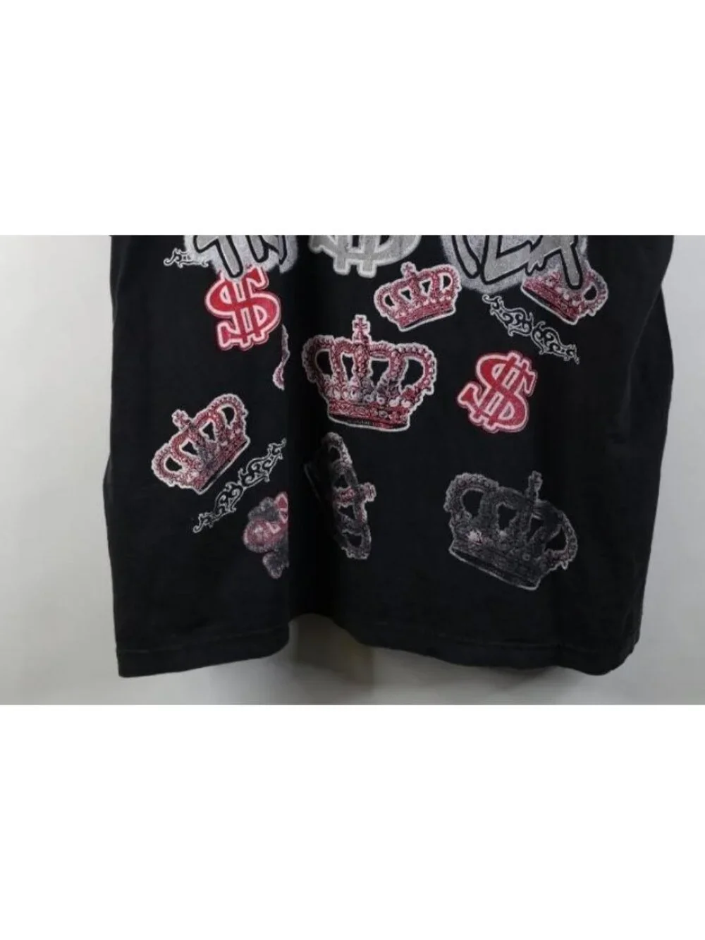 Vintage Streetwear Mens 3XL Distressed Hustla Money Tribal Crown T-Shirt Black
